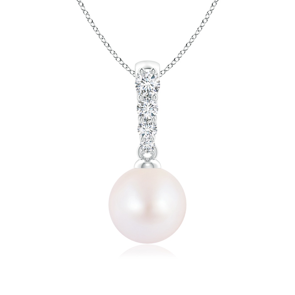 8mm AA Japanese Akoya Pearl Pendant with Diamonds in White Gold 