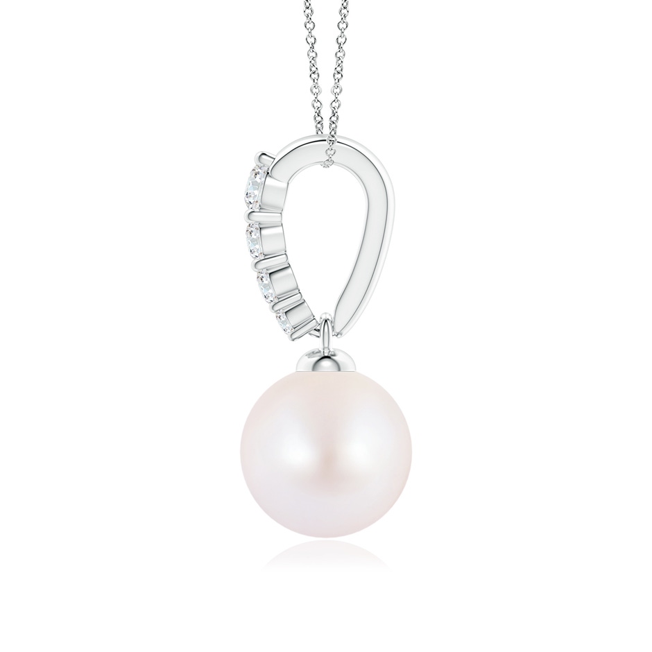 8mm AA Japanese Akoya Pearl Pendant with Diamonds in White Gold side 1