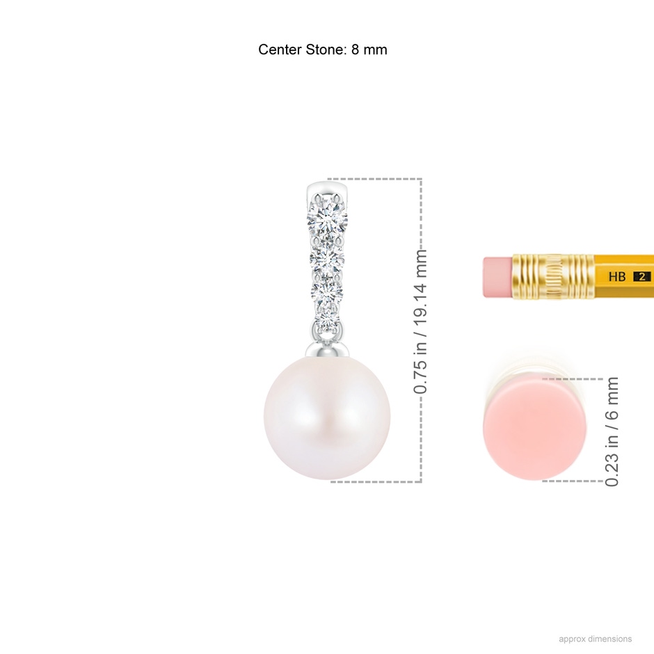 8mm AA Japanese Akoya Pearl Pendant with Diamonds in White Gold ruler