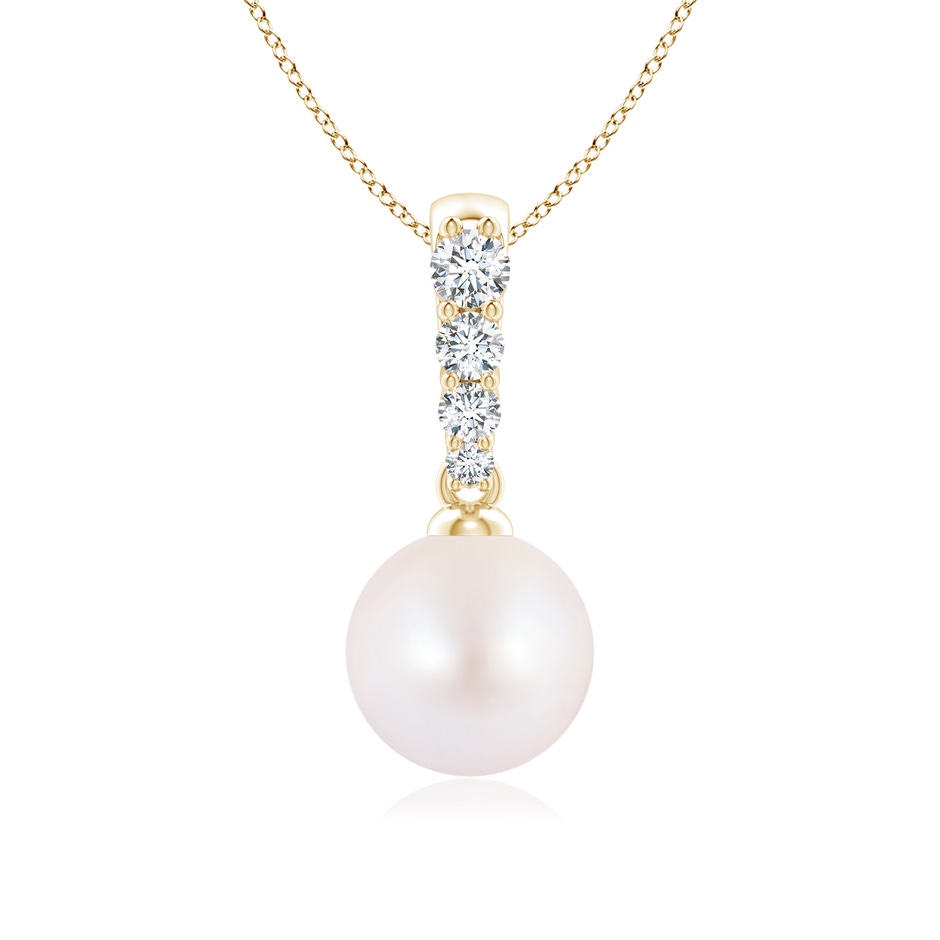8mm AA Japanese Akoya Pearl Pendant with Diamonds in Yellow Gold 