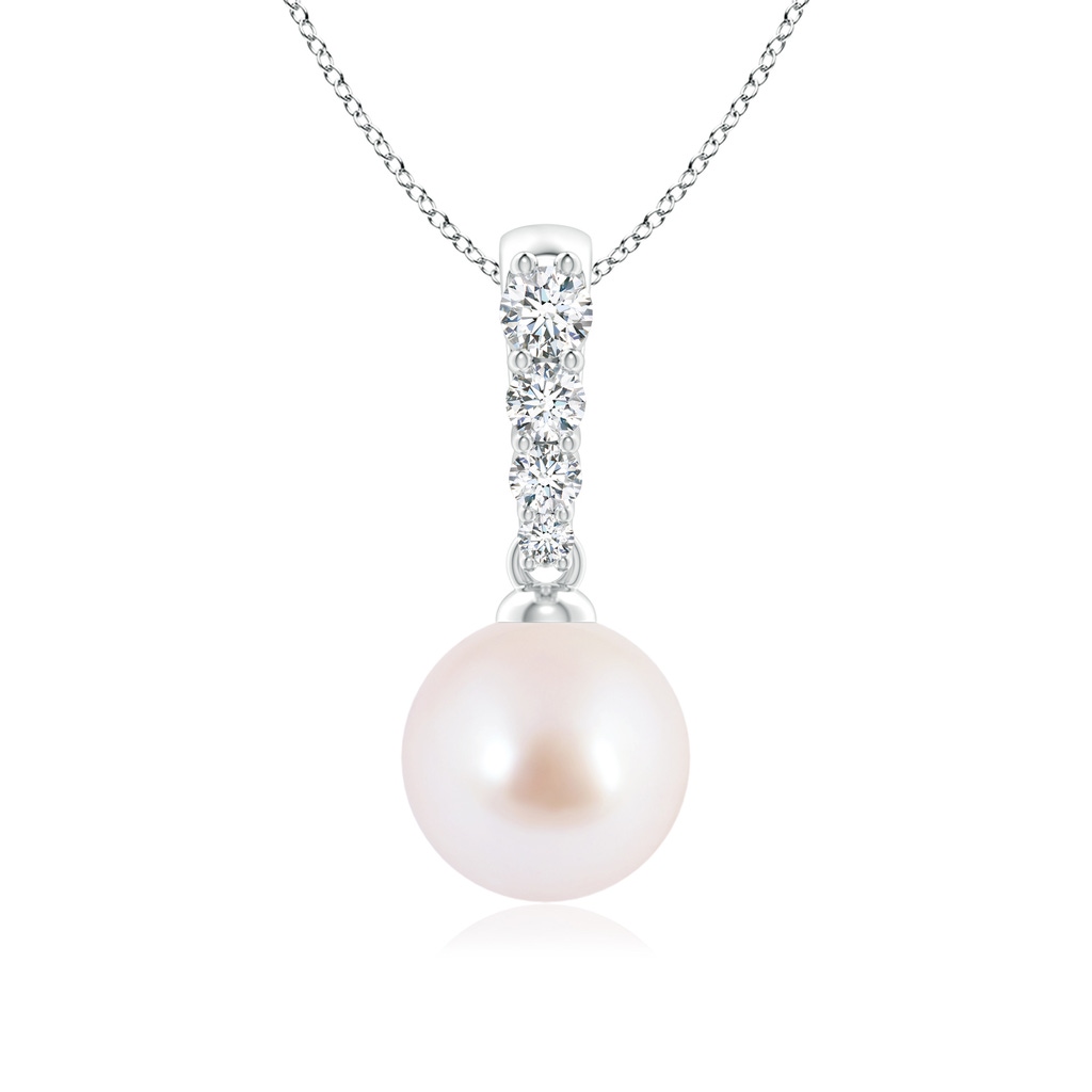 8mm AAA Japanese Akoya Pearl Pendant with Diamonds in White Gold