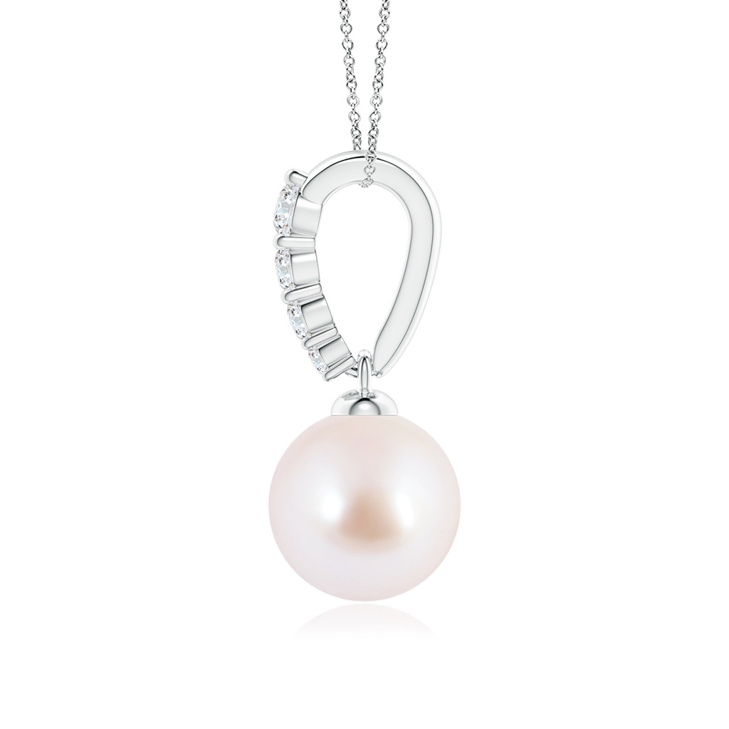 8mm AAA Japanese Akoya Pearl Pendant with Diamonds in White Gold Side 1