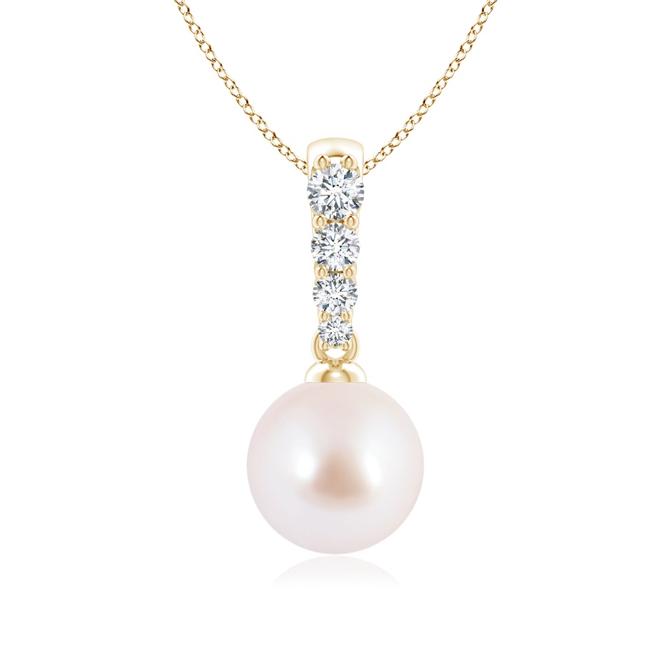 8mm AAA Japanese Akoya Pearl Pendant with Diamonds in Yellow Gold 