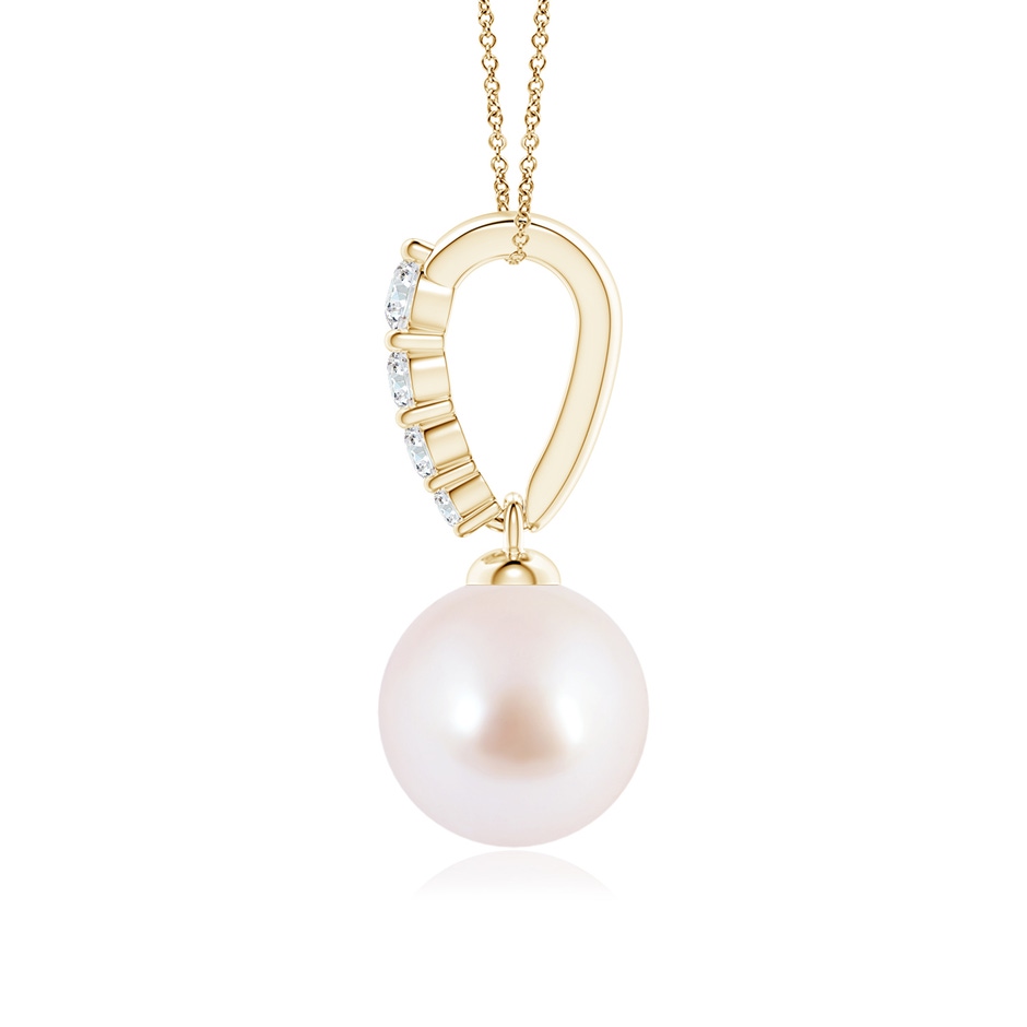 8mm AAA Japanese Akoya Pearl Pendant with Diamonds in Yellow Gold side 1