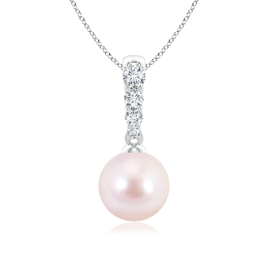 8mm AAAA Japanese Akoya Pearl Pendant with Diamonds in White Gold