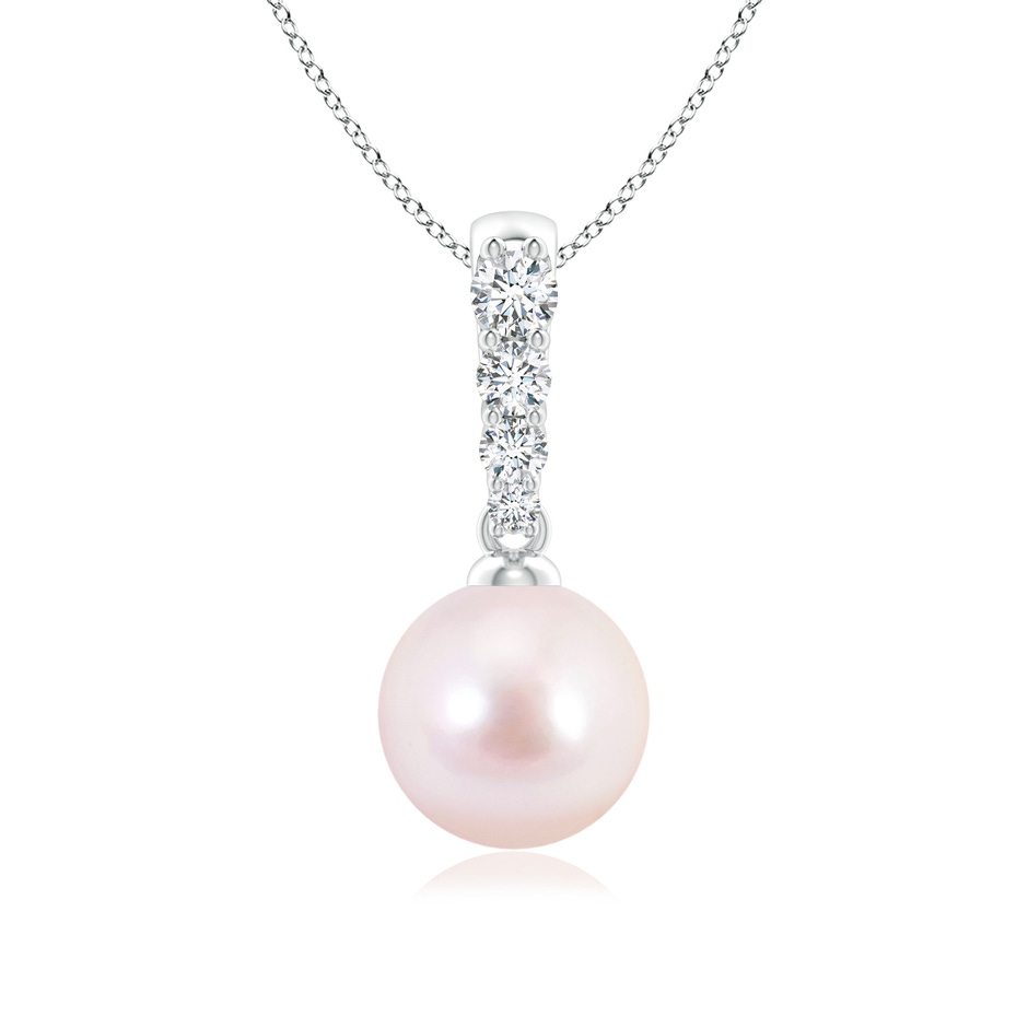 8mm AAAA Japanese Akoya Pearl Pendant with Diamonds in White Gold 