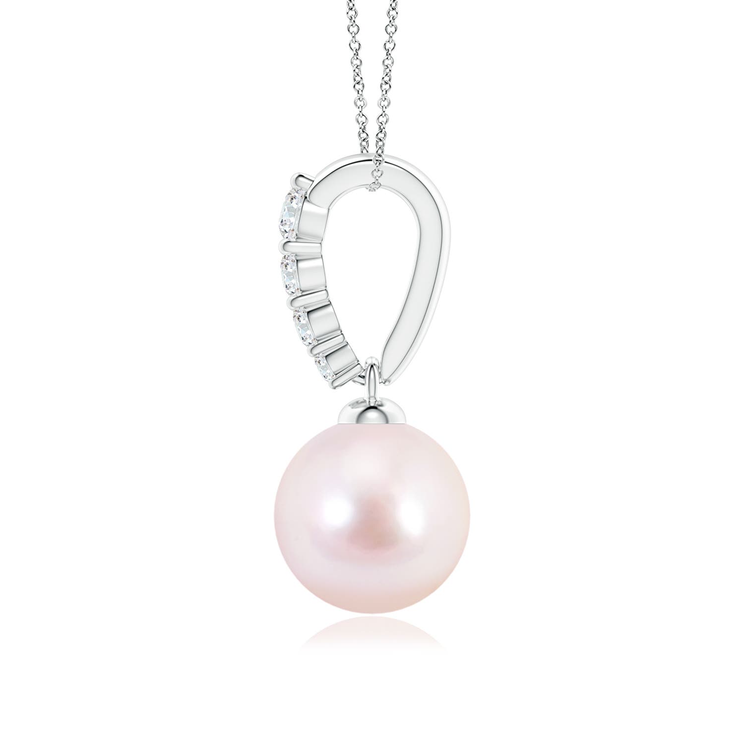8mm AAAA Japanese Akoya Pearl Pendant with Diamonds in White Gold