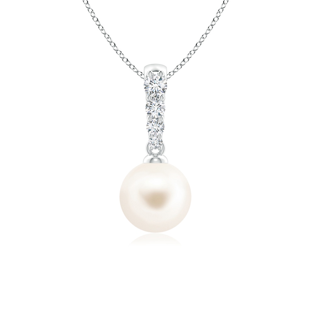 7mm AAA Freshwater Pearl Pendant with Diamonds in White Gold