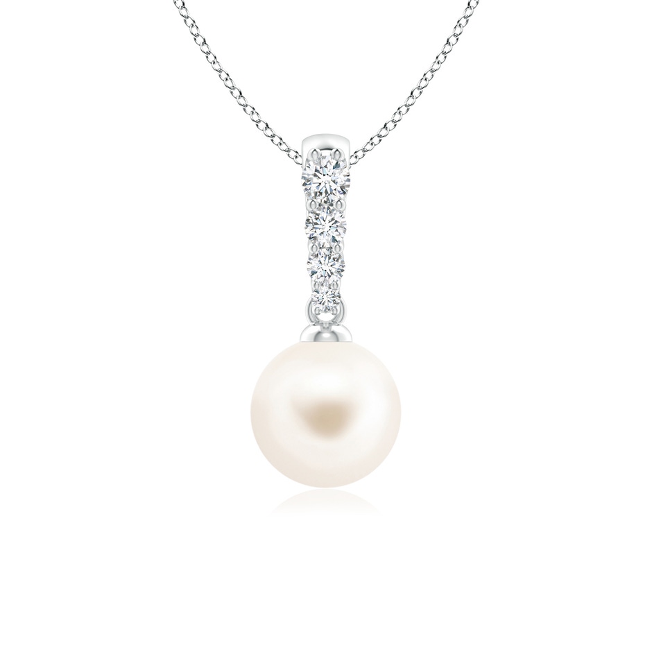 7mm AAA Freshwater Pearl Pendant with Diamonds in White Gold 