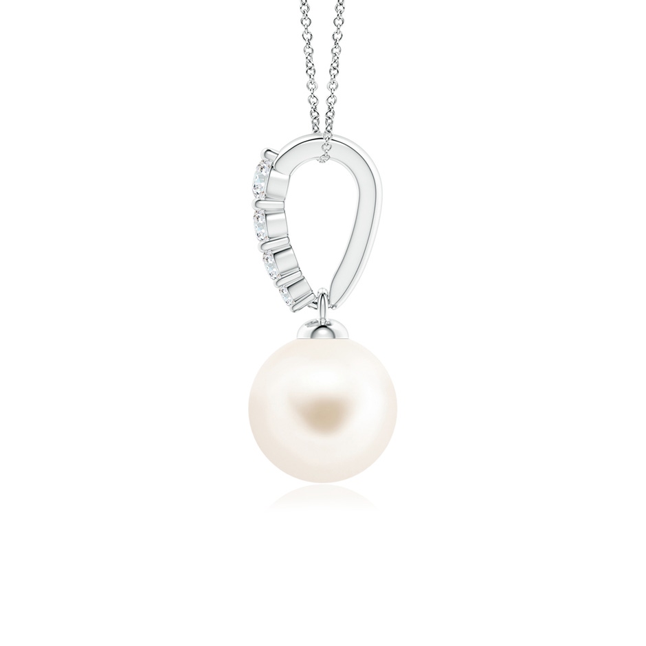 7mm AAA Freshwater Pearl Pendant with Diamonds in White Gold side 1