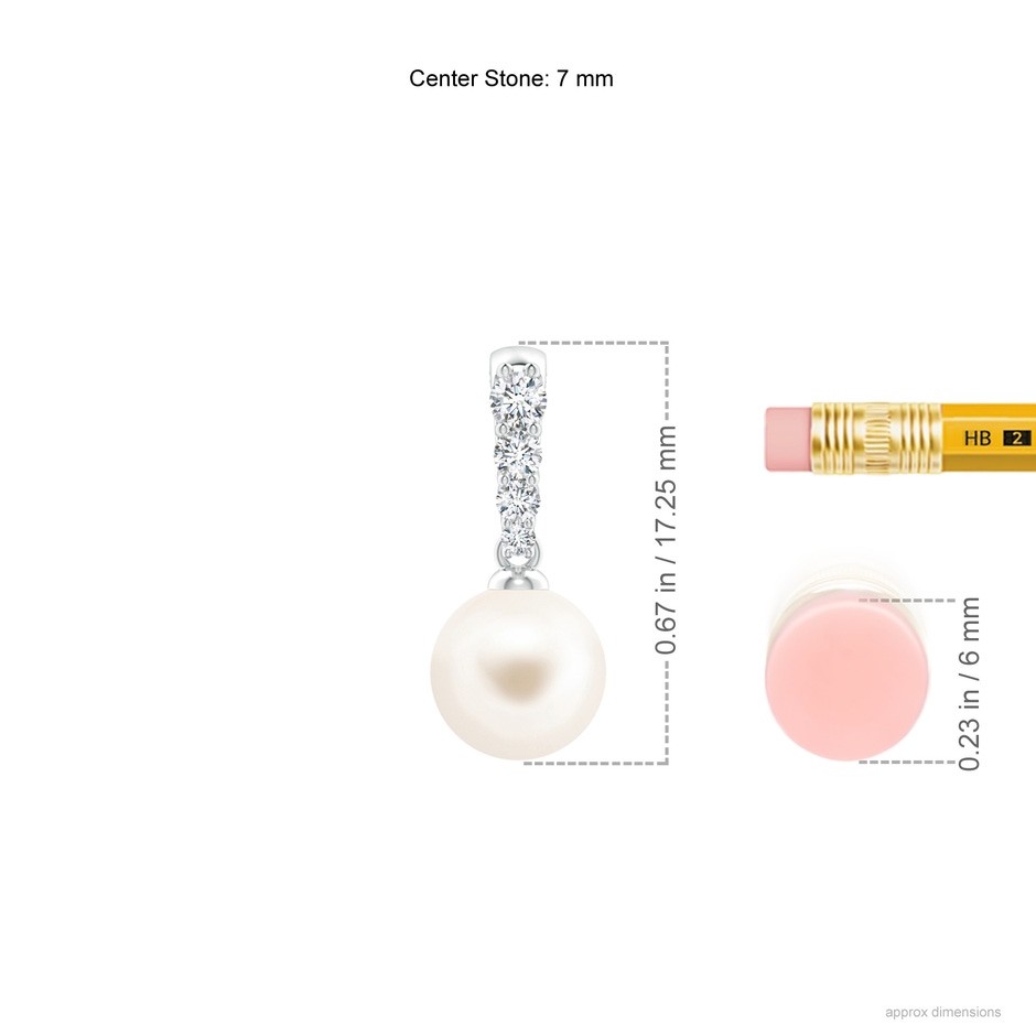 7mm AAA Freshwater Pearl Pendant with Diamonds in White Gold ruler