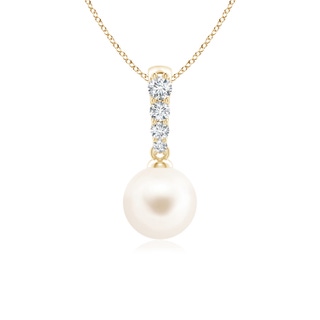 7mm AAA Freshwater Pearl Pendant with Diamonds in Yellow Gold