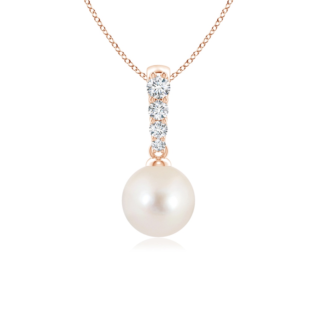 7mm AAAA Freshwater Pearl Pendant with Diamonds in Rose Gold