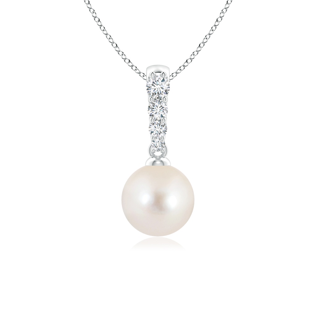 7mm AAAA Freshwater Pearl Pendant with Diamonds in White Gold