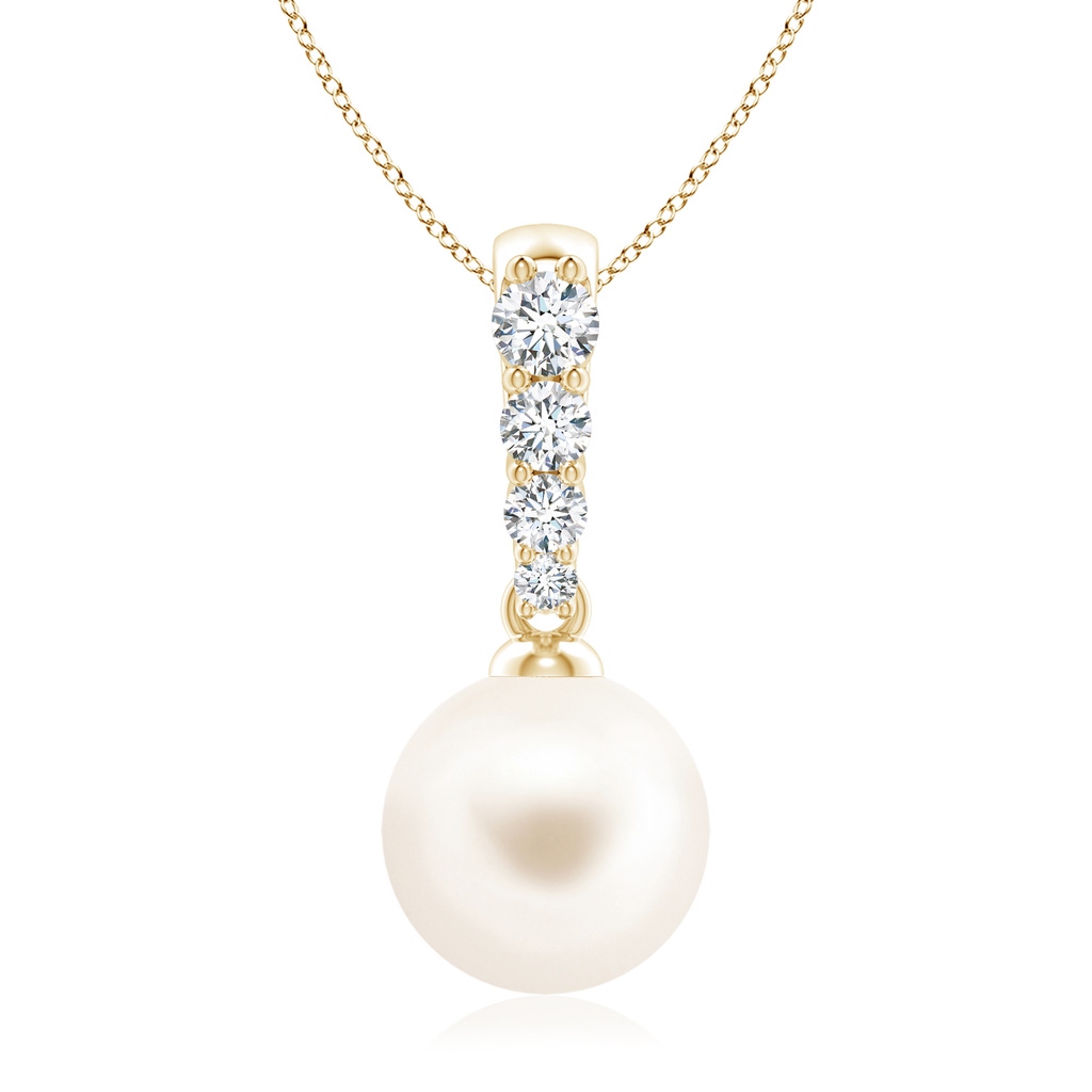 9mm AAA Freshwater Pearl Pendant with Diamonds in Yellow Gold