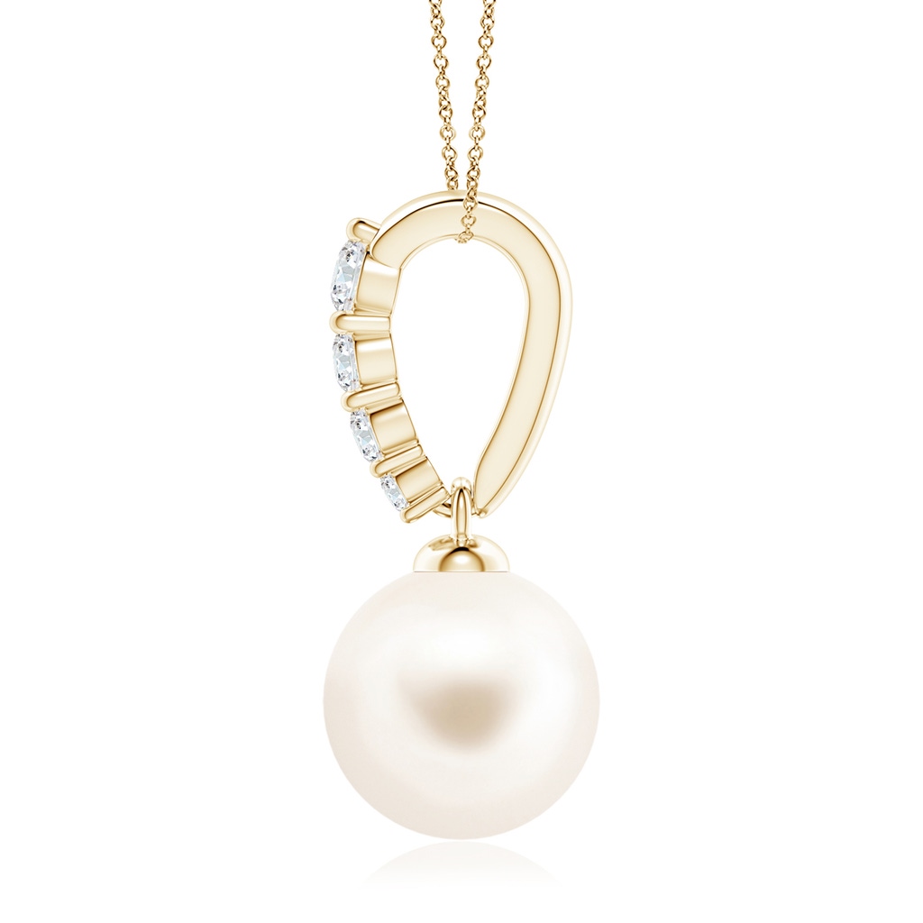9mm AAA Freshwater Pearl Pendant with Diamonds in Yellow Gold Side 1