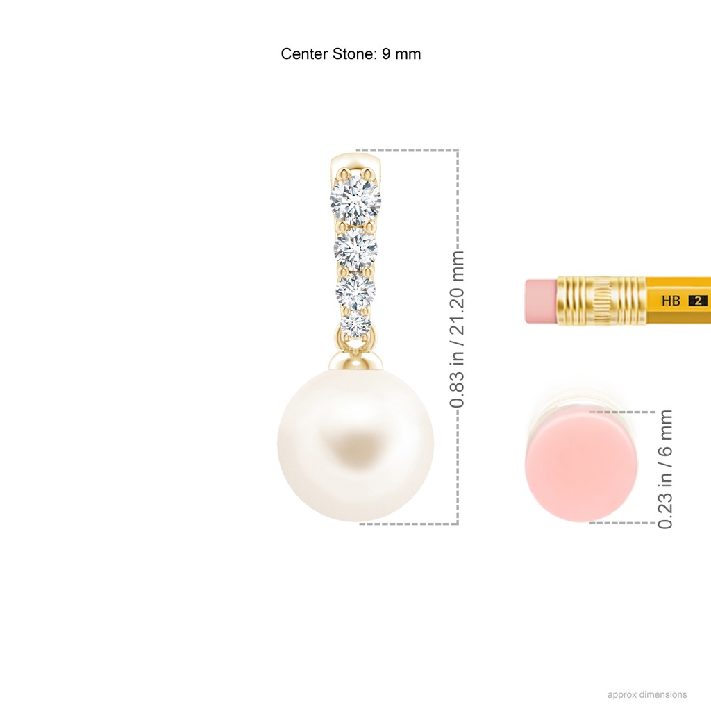 9mm AAA Freshwater Pearl Pendant with Diamonds in Yellow Gold Ruler