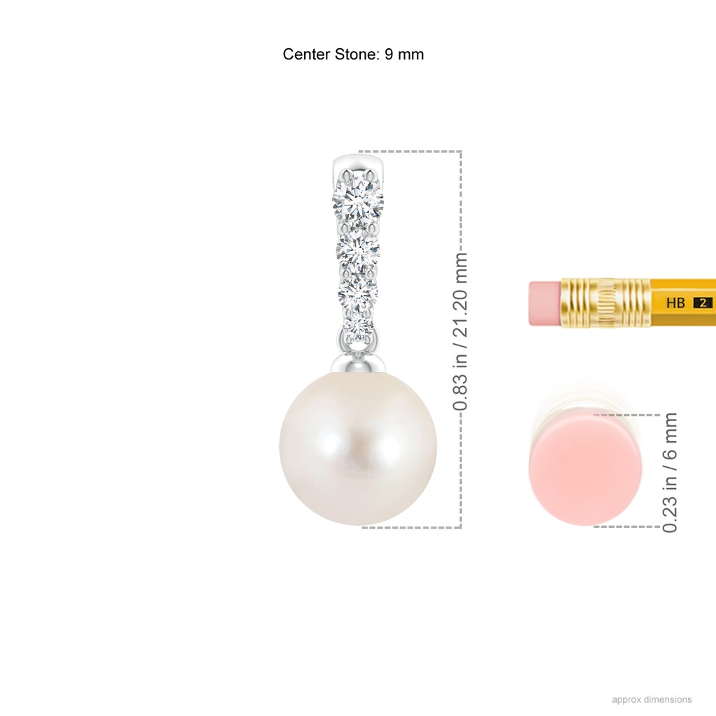 9mm AAAA Freshwater Pearl Pendant with Diamonds in P950 Platinum Ruler
