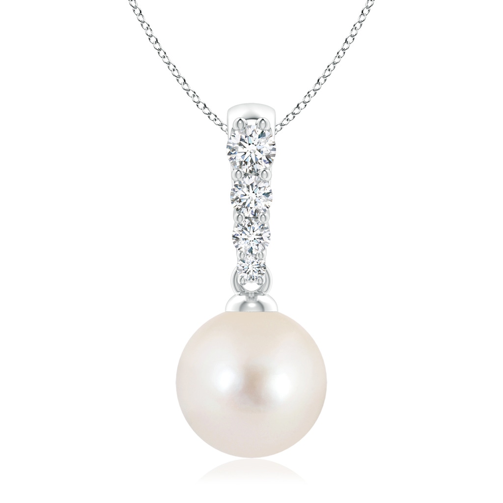 9mm AAAA Freshwater Pearl Pendant with Diamonds in White Gold