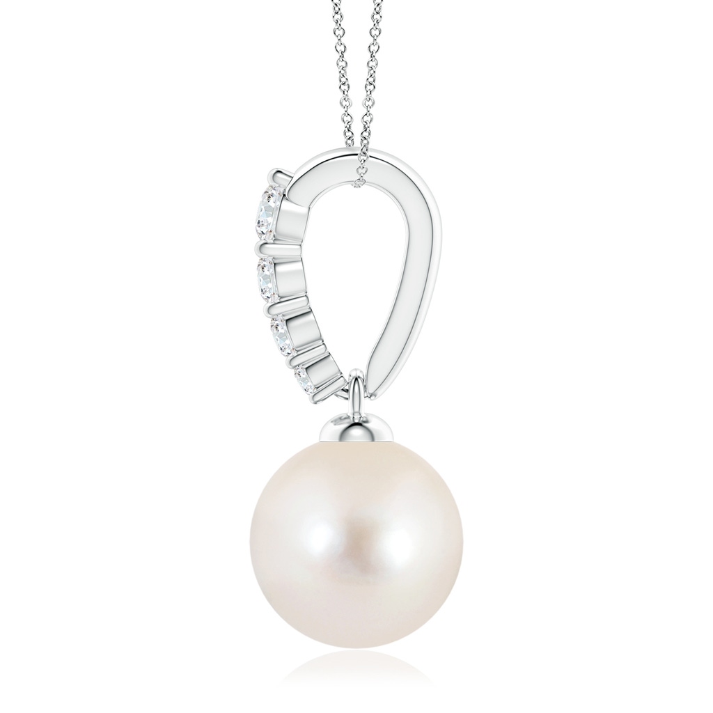 9mm AAAA Freshwater Pearl Pendant with Diamonds in White Gold Side 1