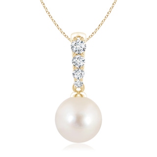 9mm AAAA Freshwater Pearl Pendant with Diamonds in Yellow Gold
