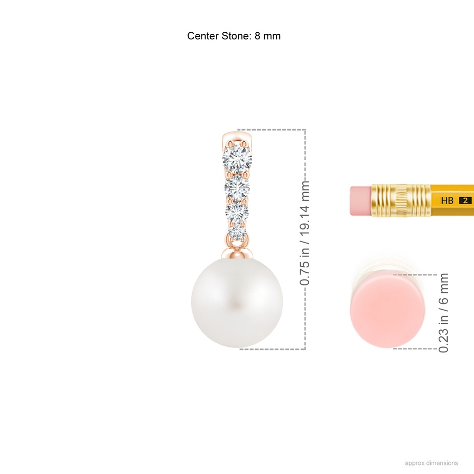8mm AA South Sea Pearl Pendant with Diamonds in Rose Gold ruler