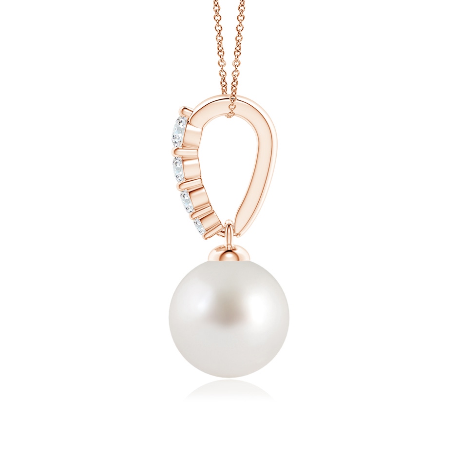 8mm AAA South Sea Pearl Pendant with Diamonds in Rose Gold side 1