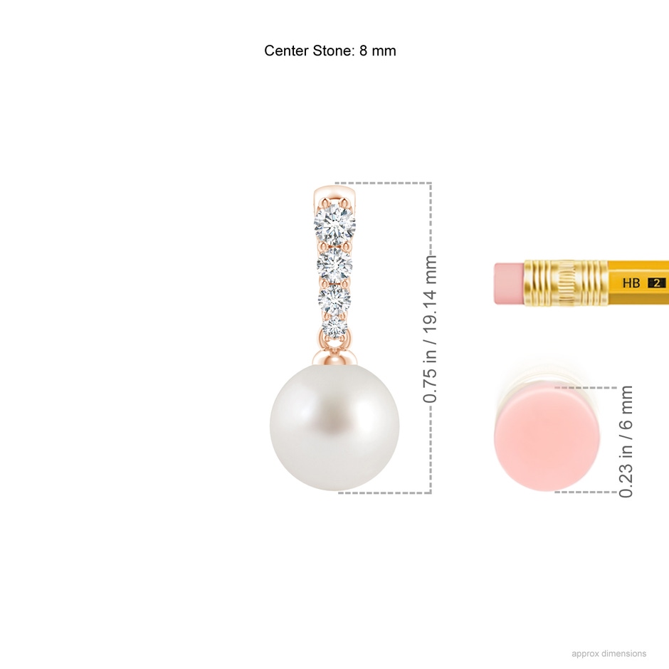 8mm AAA South Sea Pearl Pendant with Diamonds in Rose Gold ruler