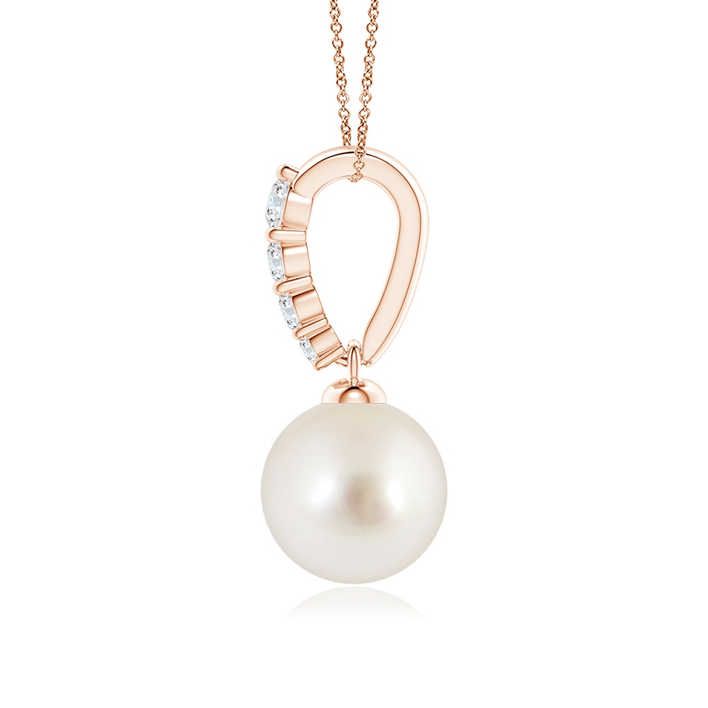 8mm AAAA South Sea Pearl Pendant with Diamonds in Rose Gold Side 1