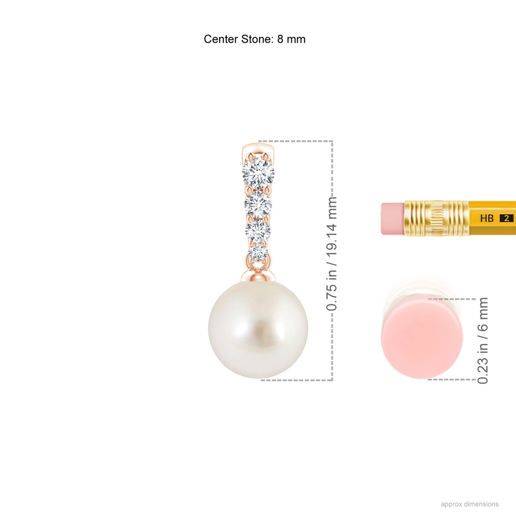 8mm AAAA South Sea Pearl Pendant with Diamonds in Rose Gold Ruler