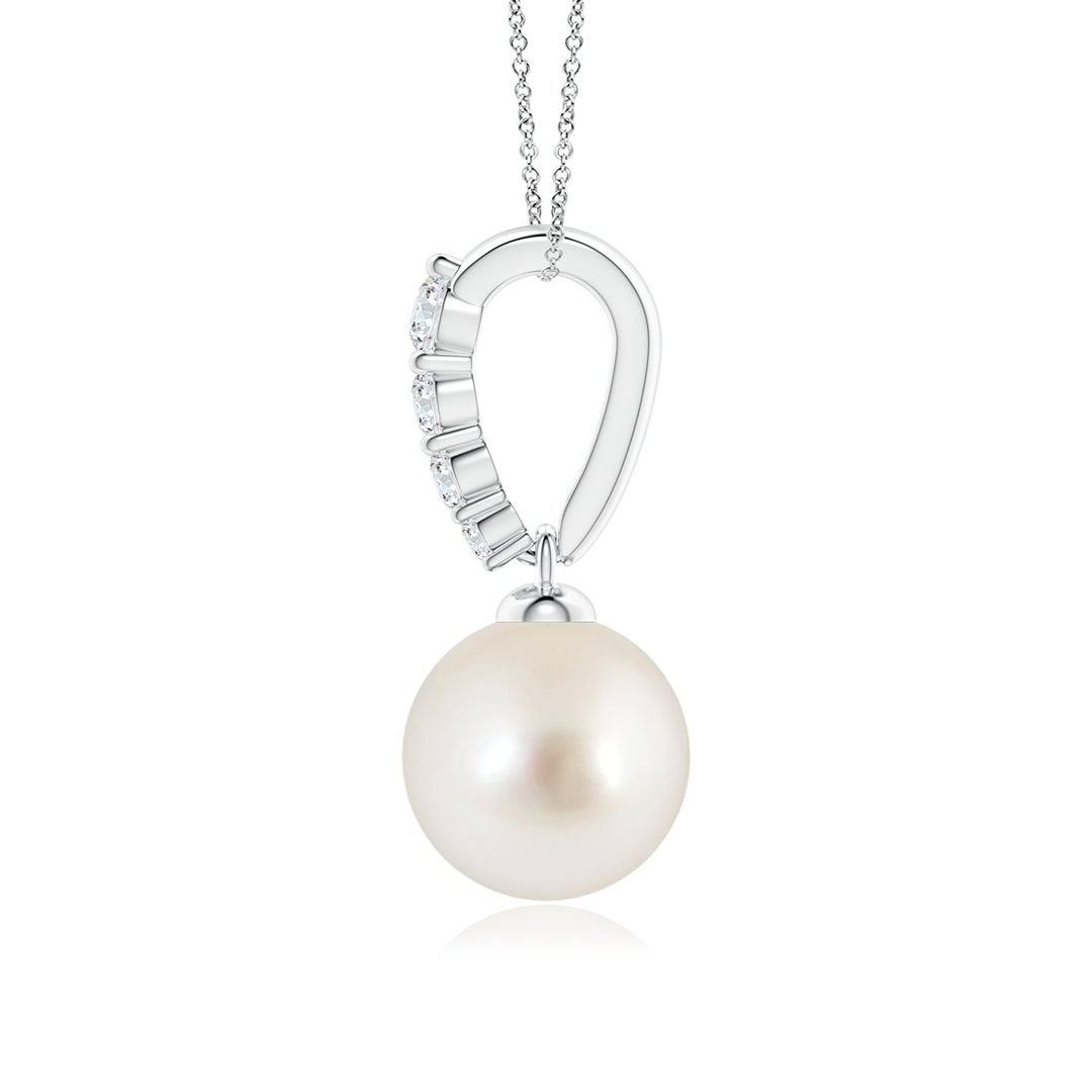 8mm AAAA South Sea Pearl Pendant with Diamonds in White Gold - side 1