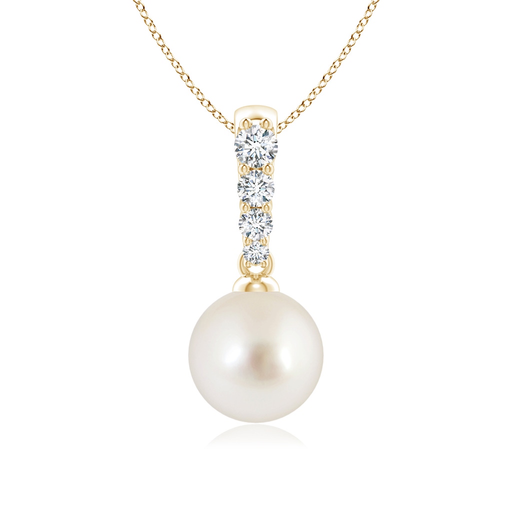 8mm AAAA South Sea Pearl Pendant with Diamonds in Yellow Gold