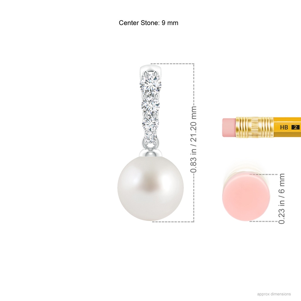 9mm AAA South Sea Pearl Pendant with Diamonds in White Gold Ruler