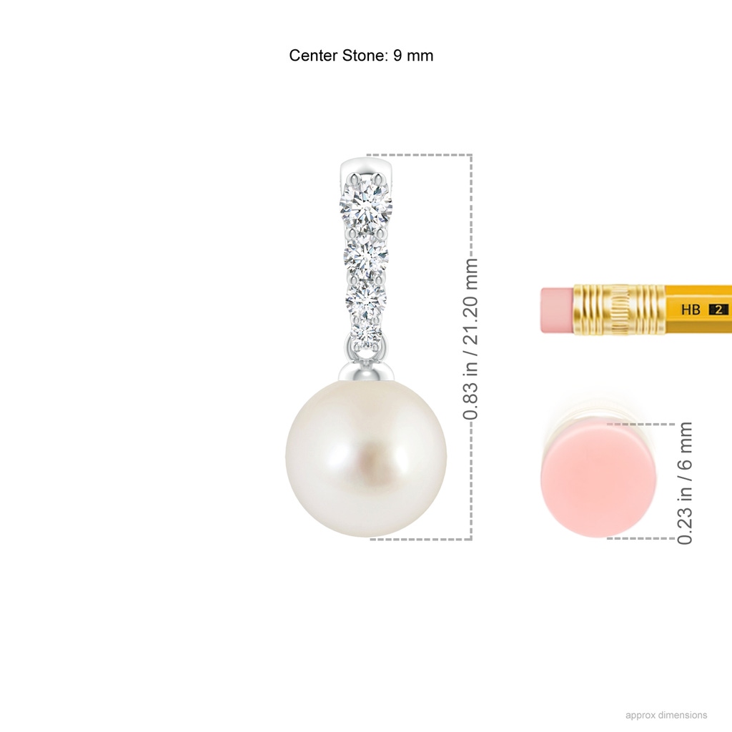 9mm AAAA South Sea Pearl Pendant with Diamonds in White Gold Ruler
