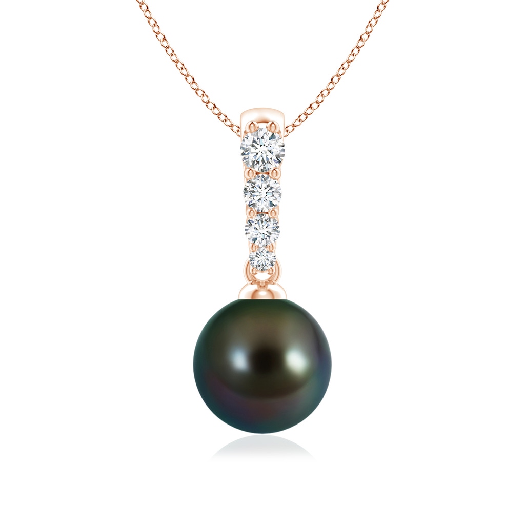 8mm AAAA Tahitian Pearl Solitaire Pendant with Diamonds in Rose Gold