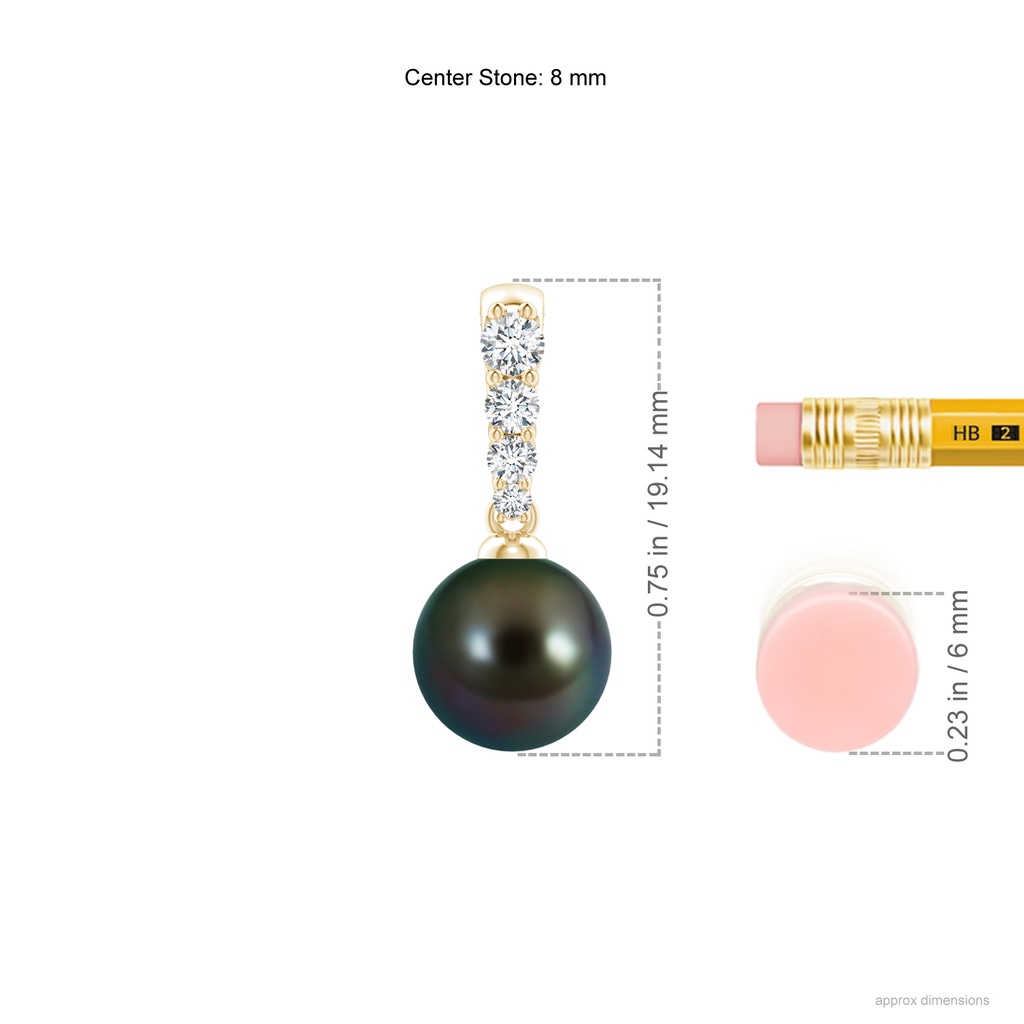 8mm AAAA Tahitian Pearl Solitaire Pendant with Diamonds in Yellow Gold Ruler