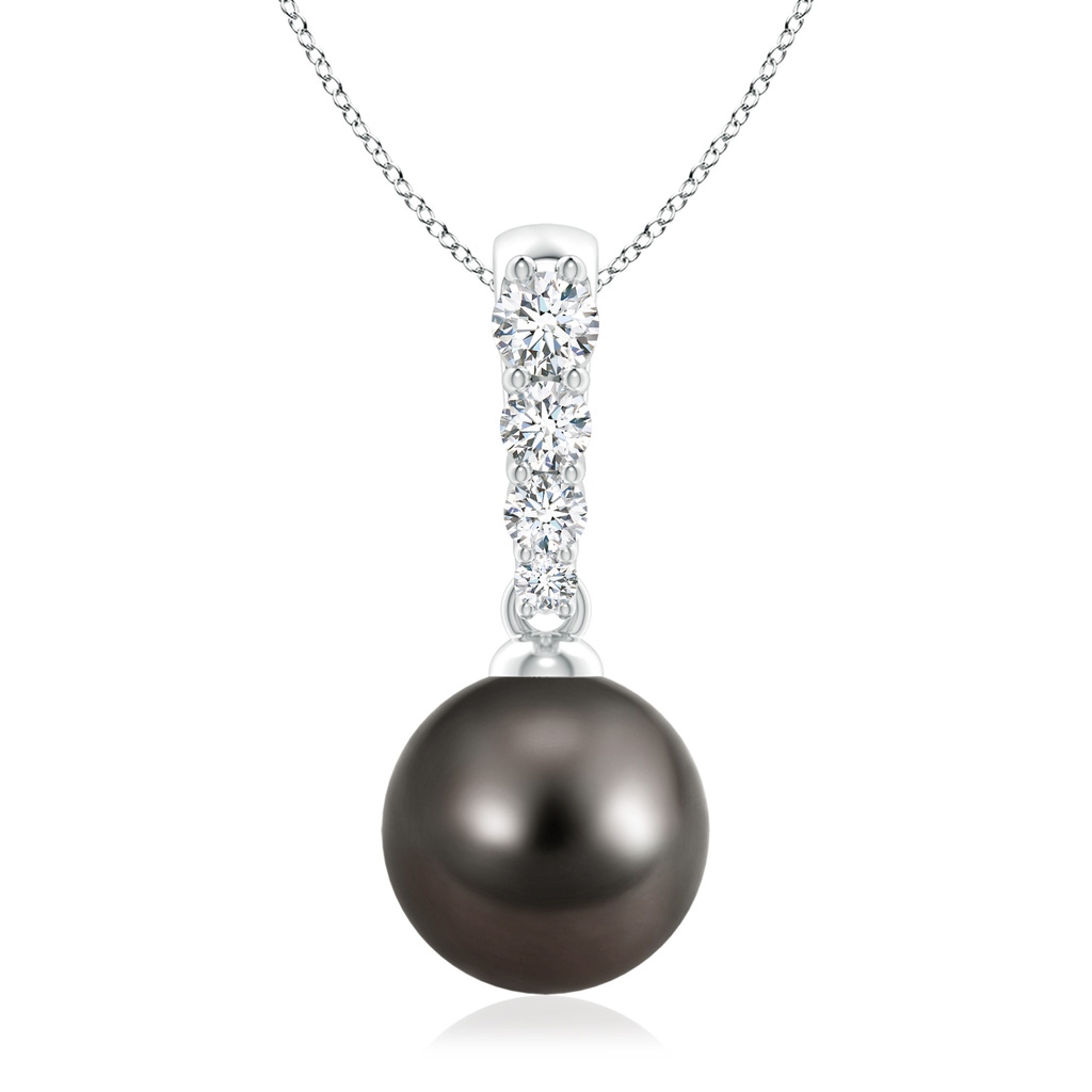 9mm AAA Tahitian Pearl Solitaire Pendant with Diamonds in White Gold 