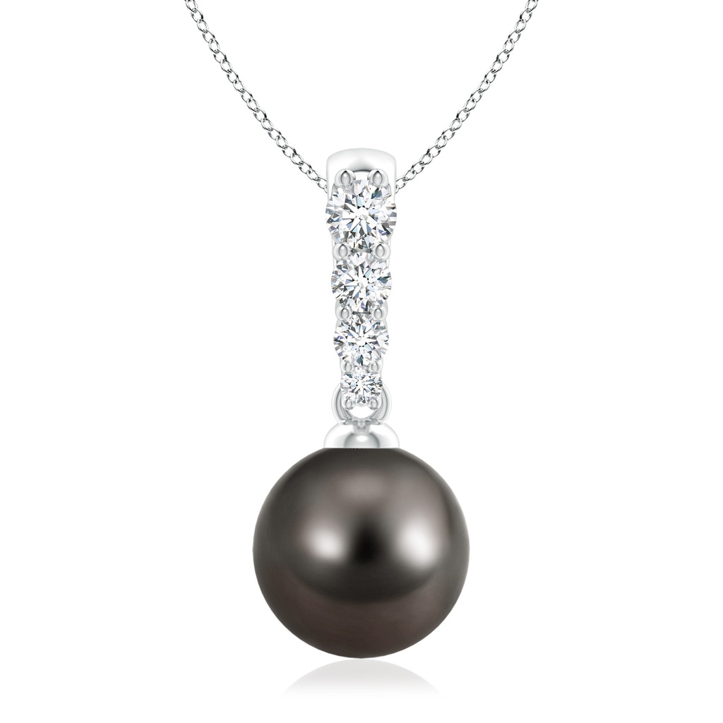 9mm AAA Tahitian Pearl Solitaire Pendant with Diamonds in White Gold