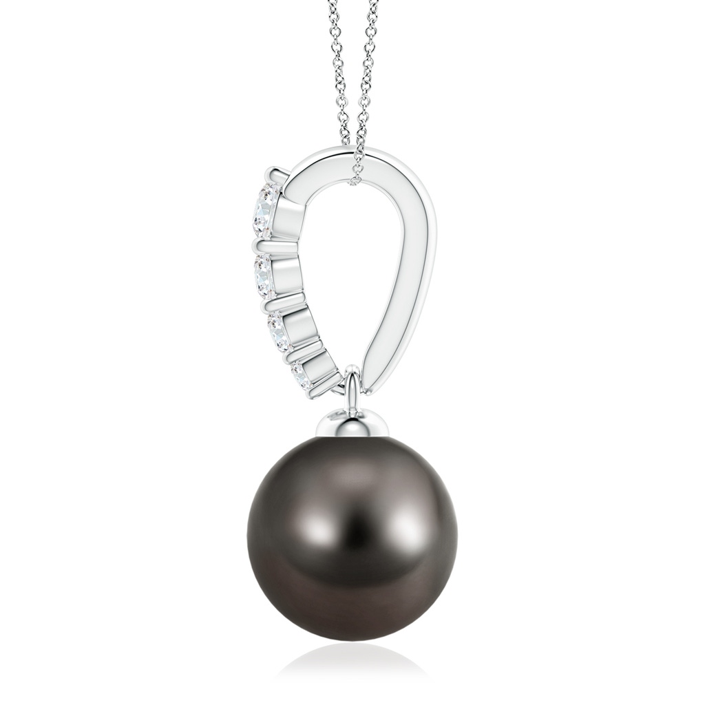9mm AAA Tahitian Pearl Solitaire Pendant with Diamonds in White Gold Side 1