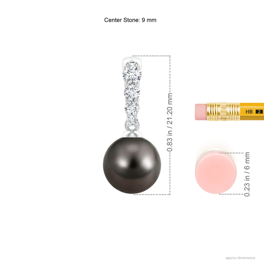 9mm AAA Tahitian Pearl Solitaire Pendant with Diamonds in White Gold Ruler