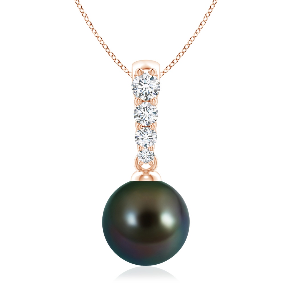 9mm AAAA Tahitian Pearl Solitaire Pendant with Diamonds in Rose Gold