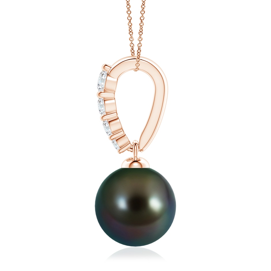 9mm AAAA Tahitian Pearl Solitaire Pendant with Diamonds in Rose Gold side 1