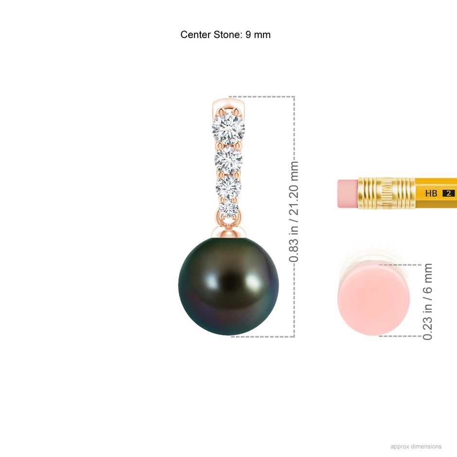 9mm AAAA Tahitian Pearl Solitaire Pendant with Diamonds in Rose Gold ruler