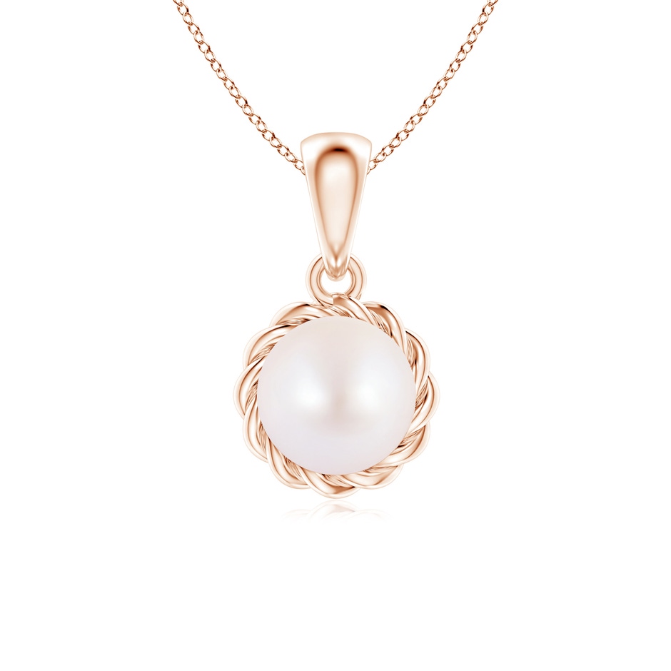 6mm AA Rope-Framed Japanese Akoya Pearl Pendant in Rose Gold 