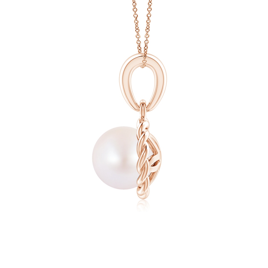 6mm AA Rope-Framed Japanese Akoya Pearl Pendant in Rose Gold side 1