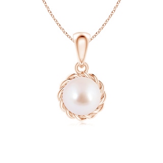 6mm AAA Rope-Framed Japanese Akoya Pearl Pendant in Rose Gold