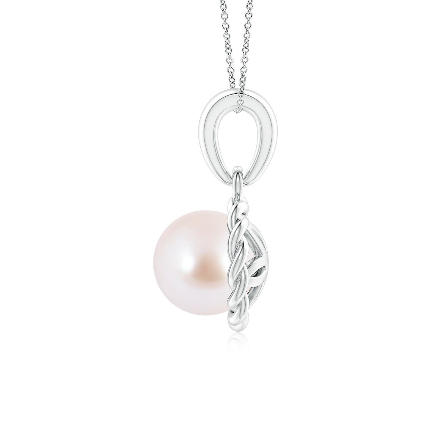 6mm AAA Rope-Framed Japanese Akoya Pearl Pendant in White Gold