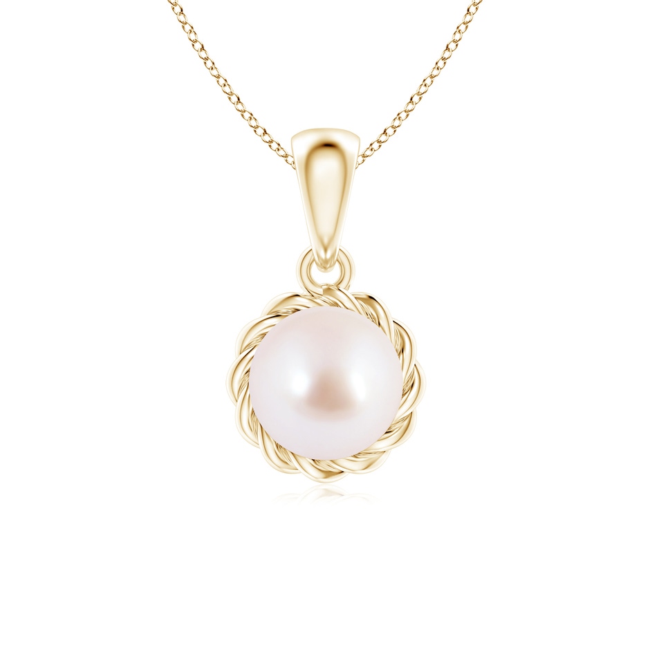 6mm AAA Rope-Framed Japanese Akoya Pearl Pendant in Yellow Gold 