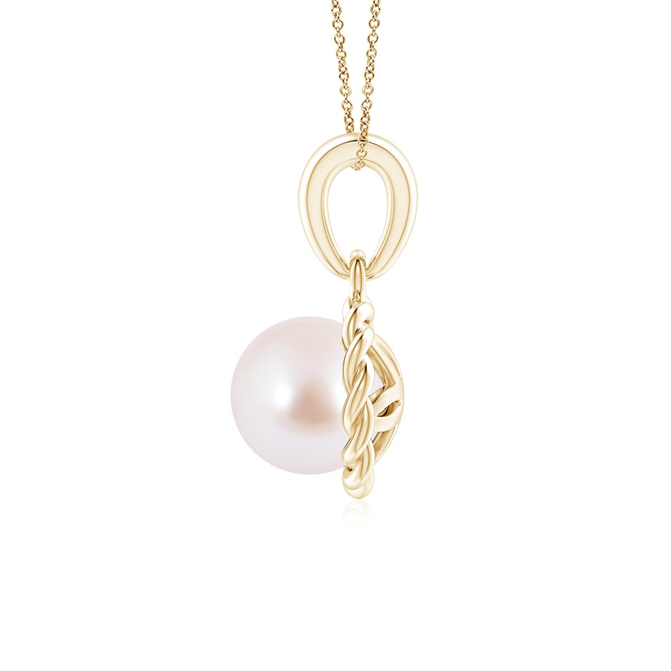 6mm AAA Rope-Framed Japanese Akoya Pearl Pendant in Yellow Gold side 1