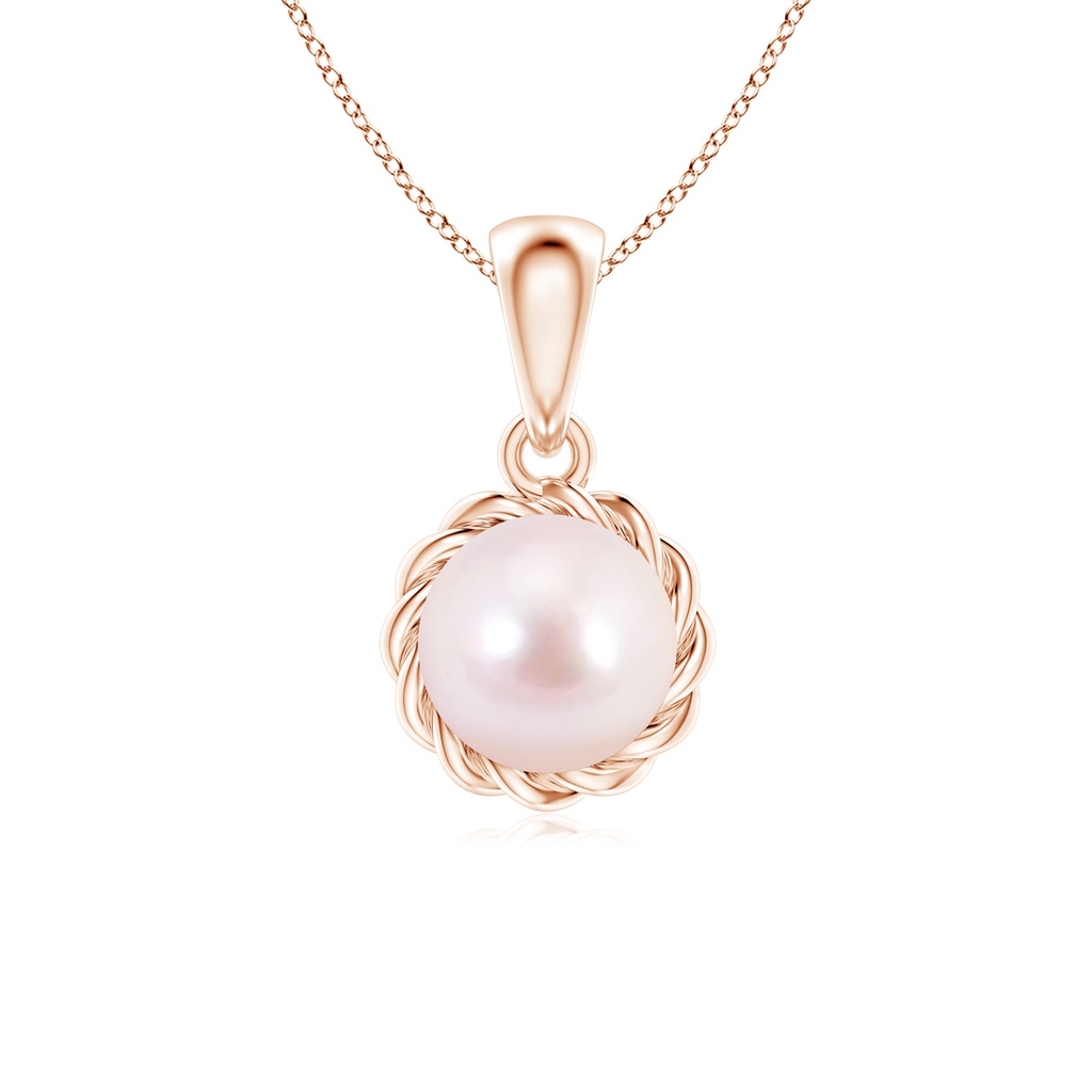 6mm AAAA Rope-Framed Japanese Akoya Pearl Pendant in Rose Gold